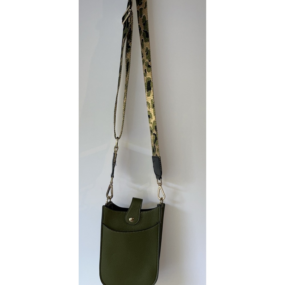 SHOULDER BAG W/ GUITAR STRAP Olive Green Animal Print Strap